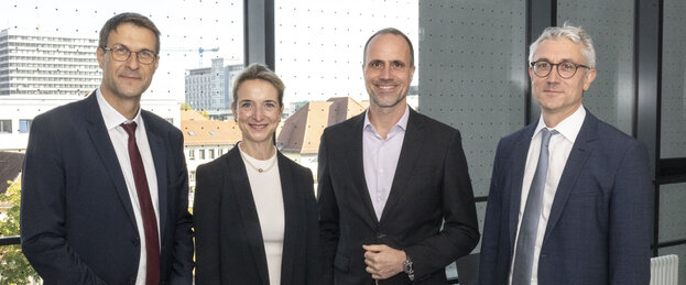Prof. Dr. med. Dr. h.c. Sergiu Groppa, Prof. Dr. Dr. Stephanie Tritt, Minister Clemens Hoch, Prof. Dr. med. Tobias Bäuerle